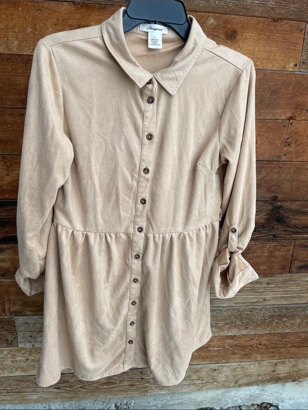 Passport Neutral Beige Button-Front Midi Dress